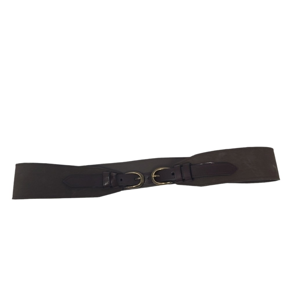 Wide‎ Double Buckle Tan Faux Suede Belt XL